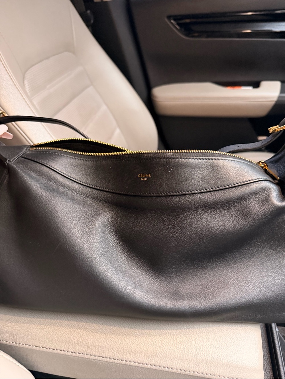 Large ROMY Celine Black Leather Shoulder Hobo with Gold Hardware - Picture 8 of 15
